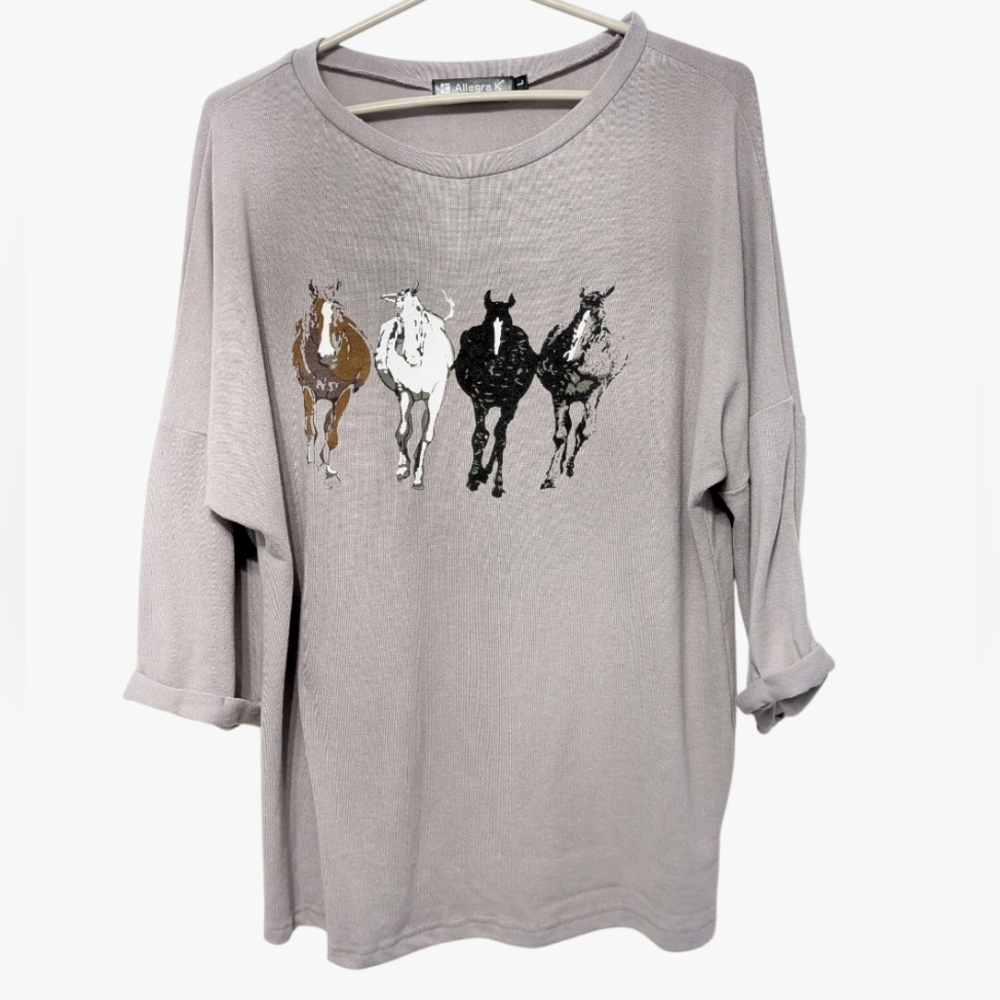 Gray Shirt With Horses Women's Large - Picture 2 of 10